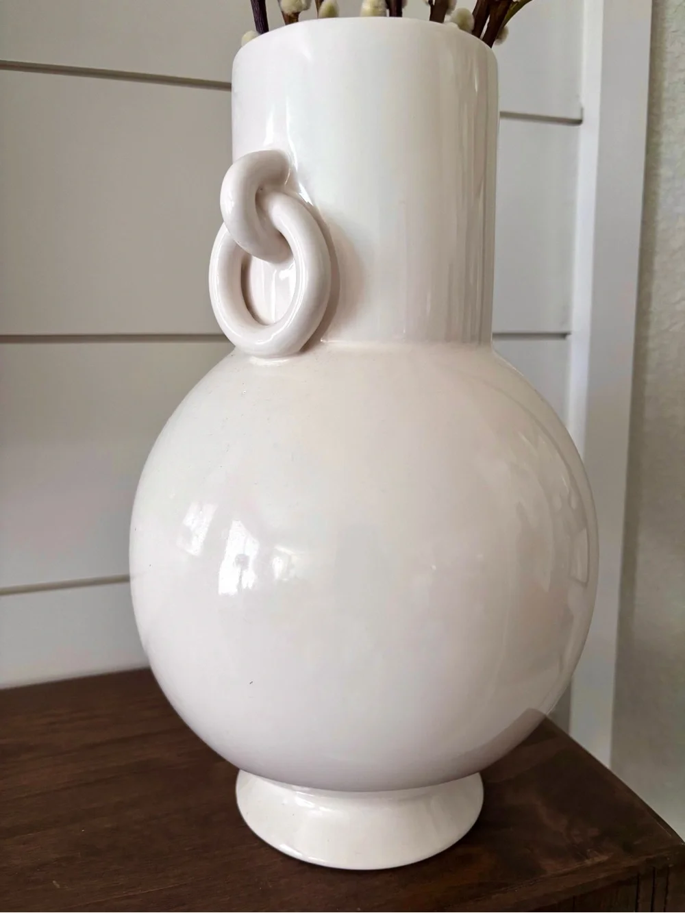West Elm Off White Ceramic Decorative Vase with Loop Handles